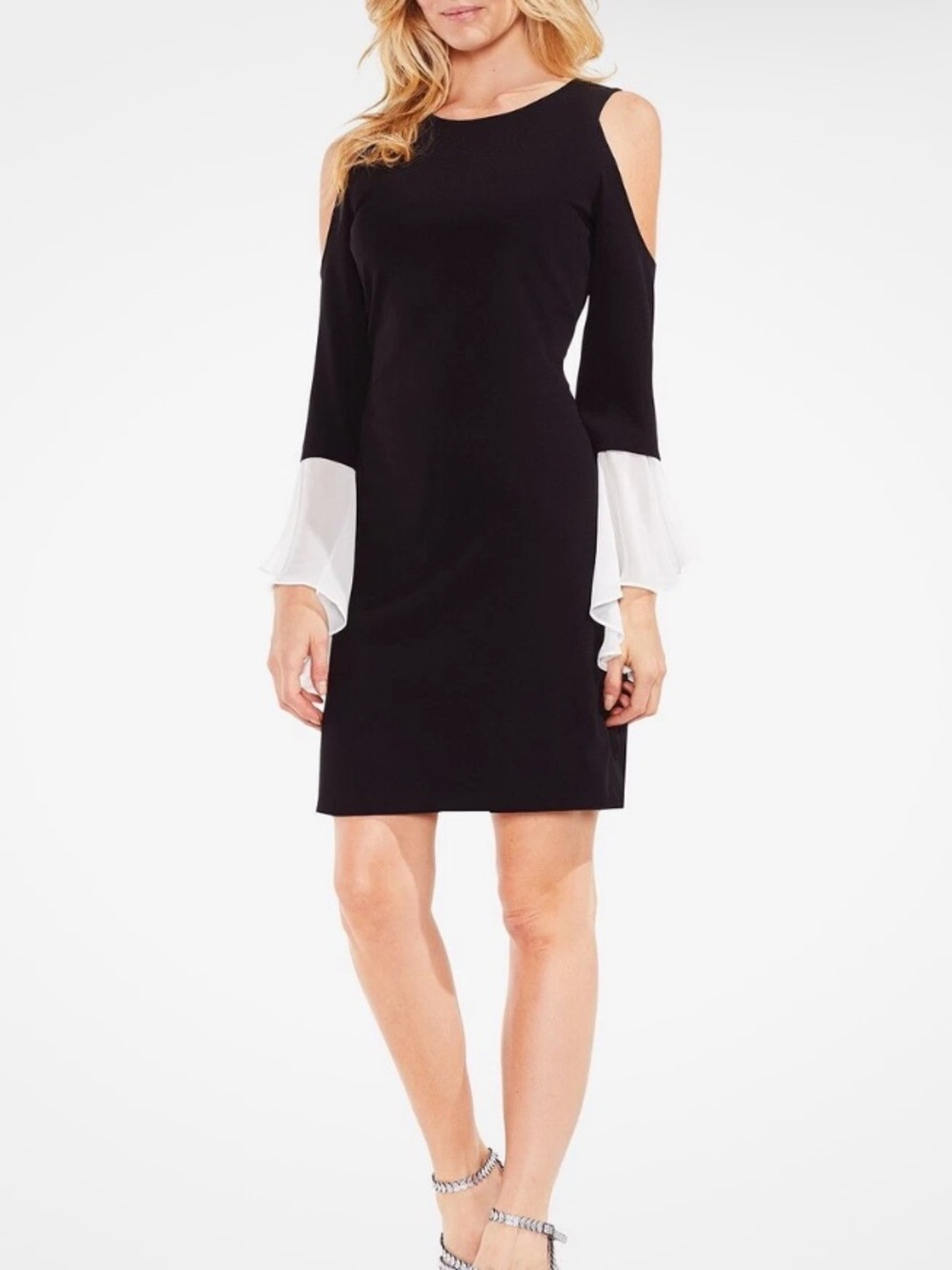 Vince Camuto Black Cold Shoulder Bell Sleeve Cocktail Dress Size XS